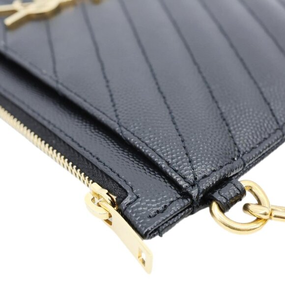Yves Saint Laurent  Monogram Grain De Poudre Chevron Leather Zip Pouch Black - Picture 7 of 14